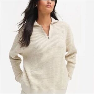 NWOT MATE the Label Organic Waffle Collared Half-Zip Sweatshirt Bone Sz S Sample